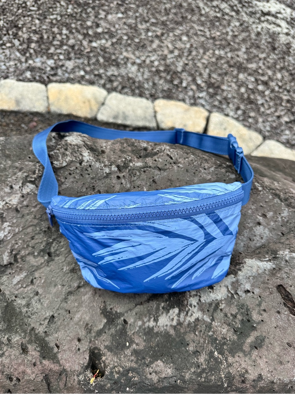 ALOHA Collection Blue Palm Print Crossbody Belt Bag Fanny Pack Hawaii